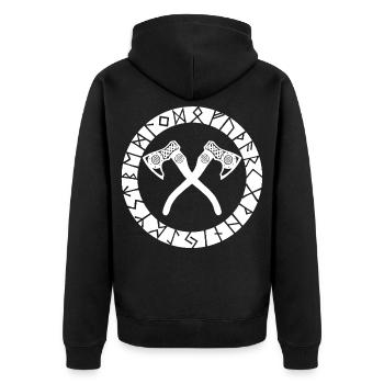 Nordic Cross Achsen (weiß) - Unisex Premium Bio Zip Hoodie - Schwarz - Hinten - Nico (187cm)