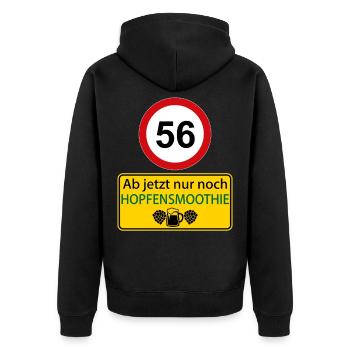 56 Ab jetzt nur noch Hopfensmoothie - Unisex Premium Bio Zip Hoodie - Schwarz - Hinten - Nico (187cm)