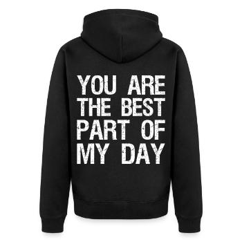 you are the best part of my day - Unisex Premium Bio Zip Hoodie - Schwarz - Hinten - Nico (187cm)