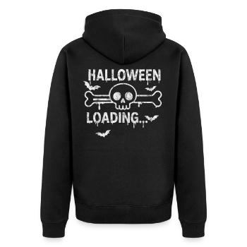 Herbst 2025 Halloween Loading Skull Bar Saison - Unisex Premium Bio Zip Hoodie - Schwarz - Hinten - Nico (187cm)