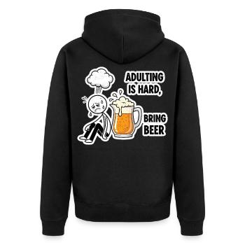 Erwachsensein ist schwer Bier hilft - Unisex Premium Bio Zip Hoodie - Schwarz - Hinten - Nico (187cm)