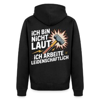 Passion instead of noise – Hammer motif - Unisex Premium Organic Zip Hoodie - black - Back - Nico (187cm)