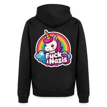 Unicorn Against Nazis Rainbow Unicorn - Unisex Premium Organic Zip Hoodie - black - Back - Nico (187cm)
