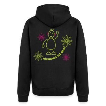 niemand_ist_doof_002 - Unisex Premium Bio Zip Hoodie - Schwarz - Hinten - Nico (187cm)