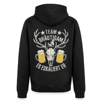 Bachelor Party - Team Bräutigam - it's escalating anyway - Unisex Premium Organic Zip Hoodie - black - Back - Nico (187cm)