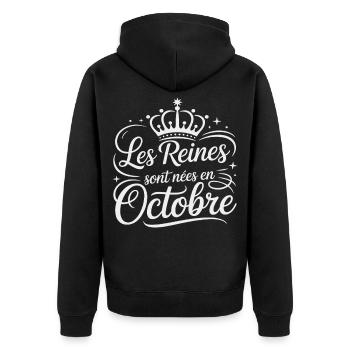 Die Queens wurden im Oktober geboren Jubiläum - Unisex Premium Bio Zip Hoodie - Schwarz - Hinten - Nico (187cm)