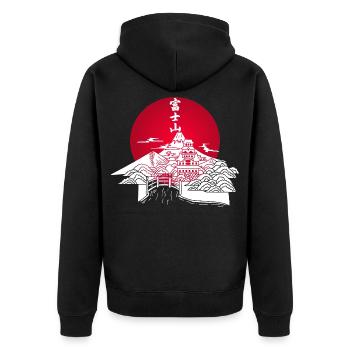 Paysage japonais blanc et soleil rouge - Veste à capuche bio Premium Unisexe - noir - Dos - Nico (187cm)