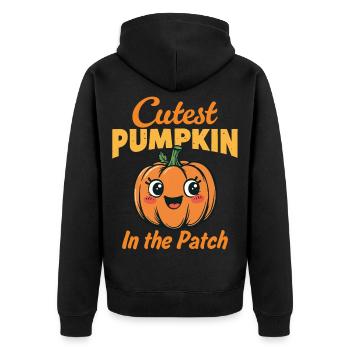 Süßester Kürbis im Patch - Unisex Premium Bio Zip Hoodie - Schwarz - Hinten - Nico (187cm)