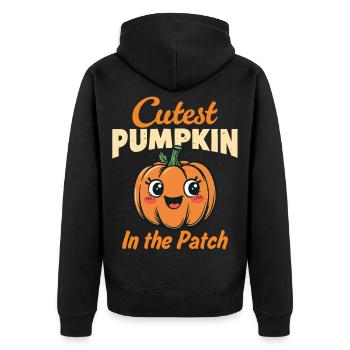 Süßester Kürbis im Patch - Unisex Premium Bio Zip Hoodie - Schwarz - Hinten - Nico (187cm)