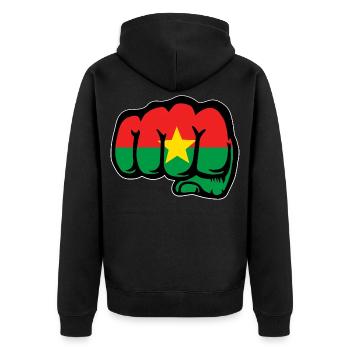 Burkina Faso Flagge Faust - Unisex Premium Bio Zip Hoodie - Schwarz - Hinten - Nico (187cm)