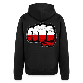 Polen Flagge Faust used - Unisex Premium Bio Zip Hoodie - Schwarz - Hinten - Nico (187cm)