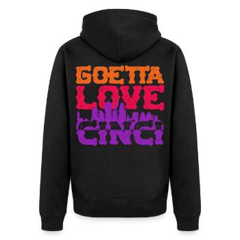 Goetta Love Cinci Sausage - Unisex Premium Organic Zip Hoodie - black - Back - Nico (187cm)