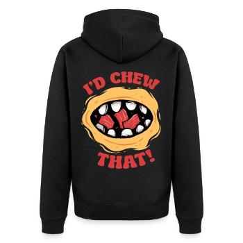 Beef Jerky Dried Meat Biltong I'd Chew That - Unisex Premium Organic Zip Hoodie - black - Back - Nico (187cm)