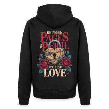 Dark Romance Between Pages And Peril We Find Love - Unisex Premium Bio Zip Hoodie - Schwarz - Hinten - Nico (187cm)