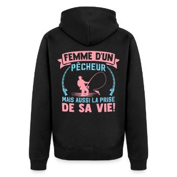 Wife of a fisherman but also the catch of his life - Unisex Premium Organic Zip Hoodie - black - Back - Nico (187cm)