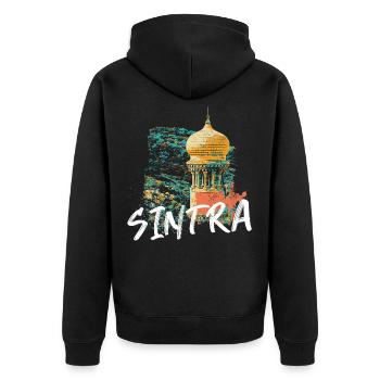 Maurischer Turm Monserrate Sintra Illustration - Unisex Premium Bio Zip Hoodie - Schwarz - Hinten - Nico (187cm)