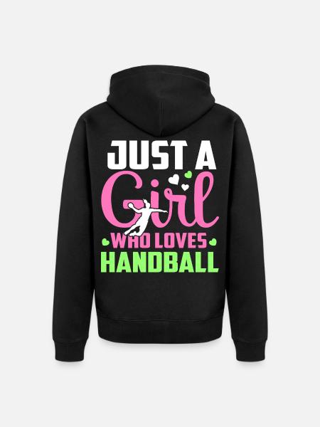 einfach ein Mädchen, das Handball liebt - Unisex Premium Bio Zip Hoodie - Schwarz