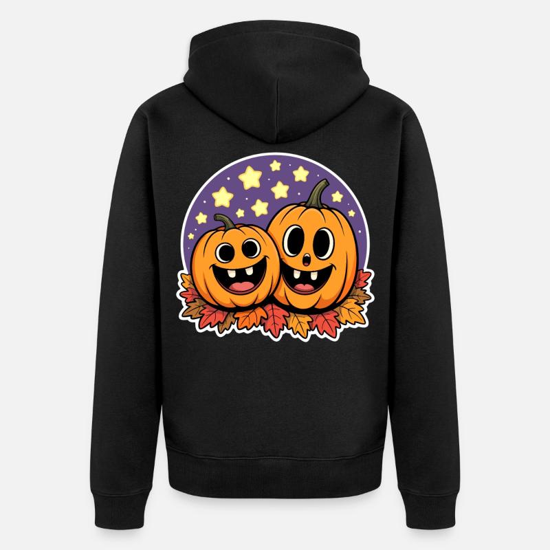 Deux citrouilles heureuses d’automne - Veste à capuche bio Premium Unisexe - noir