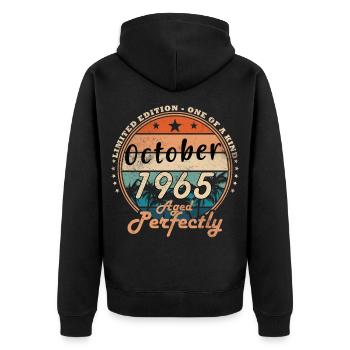 60. Geburtstag Original Oktober Jahrgang 1965 - Unisex Premium Bio Zip Hoodie - Schwarz - Hinten - Nico (187cm)