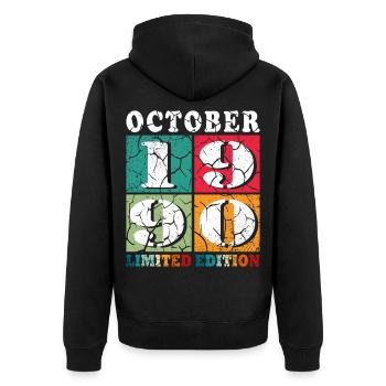 35. Geburtstag Original Oktober Jahrgang 1990 - Unisex Premium Bio Zip Hoodie - Schwarz - Hinten - Nico (187cm)