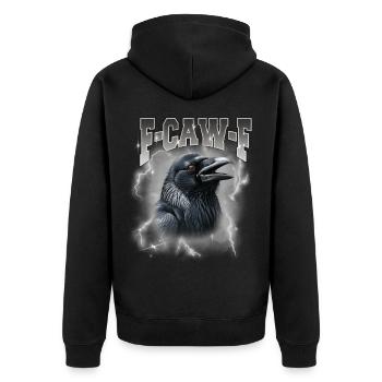 F-Caw-E Rabensturm Graphik - Unisex Premium Bio Zip Hoodie - Schwarz - Hinten - Nico (187cm)