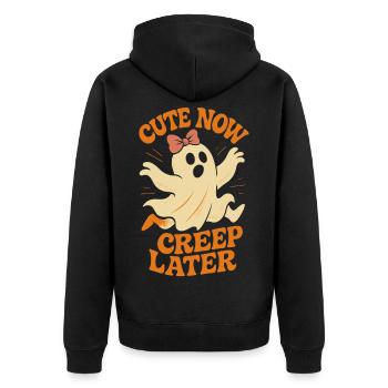 Niedliche Now Creep Later Halloween Kostümidee - Unisex Premium Bio Zip Hoodie - Schwarz - Hinten - Nico (187cm)