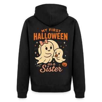 Mein erstes Halloween als Schwester Geist Design - Unisex Premium Bio Zip Hoodie - Schwarz - Hinten - Nico (187cm)