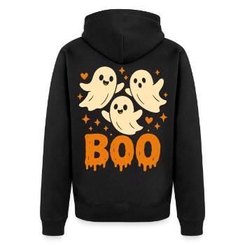 Süße Geister BOO – Lustiges Halloween Design - Unisex Premium Bio Zip Hoodie - Schwarz - Hinten - Nico (187cm)