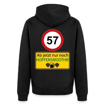 57 Ab jetzt nur noch Hopfensmoothie - Unisex Premium Bio Zip Hoodie - Schwarz - Hinten - Nico (187cm)