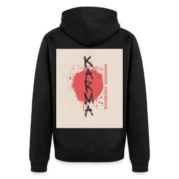 Karma hat keine Deadline Sprüche Shirt - Unisex Premium Bio Zip Hoodie - Schwarz - Hinten - Nico (187cm)