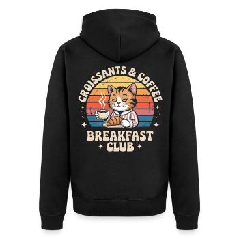 Katze Retro Kaffee Frühstück - Unisex Premium Bio Zip Hoodie - Schwarz - Hinten - Nico (187cm)