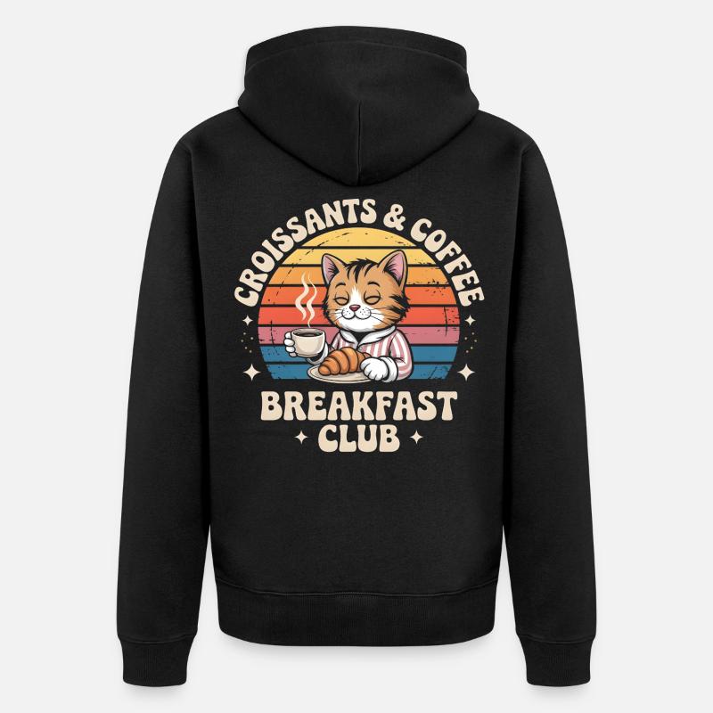 Chat Café Retro Petit Déjeuner - Veste à capuche bio Premium Unisexe - noir
