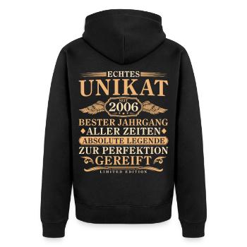 2006 Vintage Born Vintage 20 Years - Unisex Premium Organic Zip Hoodie - black - Back - Nico (187cm)