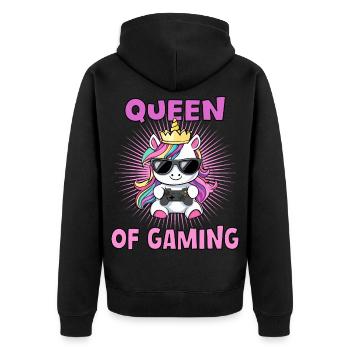 Queen of gaming - unicorn - Unisex Premium Organic Zip Hoodie - black - Back - Nico (187cm)