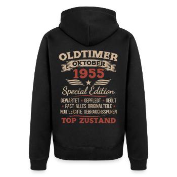 70. Geburtstag Geschenk Oldtimer Oktober 1955 - Unisex Premium Bio Zip Hoodie - Schwarz - Hinten - Nico (187cm)