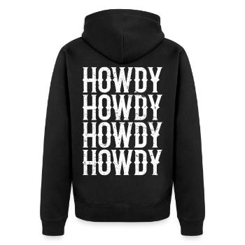 Howdy Southern Western Cow Country Rodeo - Unisex Premium Organic Zip Hoodie - black - Back - Nico (187cm)