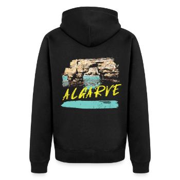 Klippen Algarve Illustration Portugal - Unisex Premium Bio Zip Hoodie - Schwarz - Hinten - Nico (187cm)