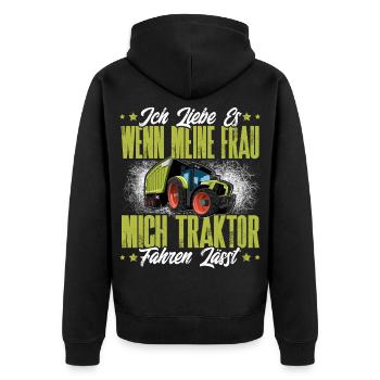 Landwirt - Unisex Premium Bio Zip Hoodie - Schwarz - Hinten - Nico (187cm)