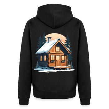 Winter wooden cottage in the snow - Unisex Premium Organic Zip Hoodie - black - Back - Nico (187cm)