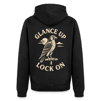 Faucon Coup d’œil vers le haut Lock On Passionné de fauconnerie - Veste à capuche bio Premium Unisexe - noir - Dos - Nico (187cm)