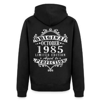 Oktober 1985 Geburtstag 1985 Geboren Oktober 1985 - Unisex Premium Bio Zip Hoodie - Schwarz - Hinten - Nico (187cm)