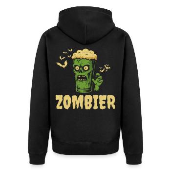 Zombier lustiger Spruch - Happy Halloween - Unisex Premium Bio Zip Hoodie - Schwarz - Hinten - Nico (187cm)