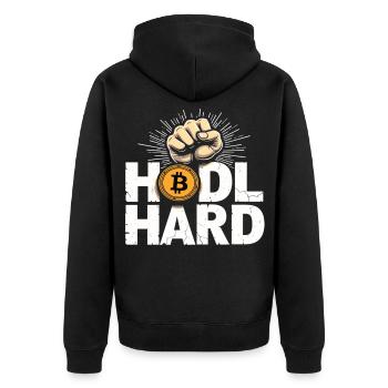 Btc Bitcoin HARD – Bitcoin Crypto - Unisex Premium Organic Zip Hoodie - black - Back - Nico (187cm)
