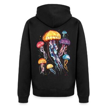 Qualle Jellyfish Feuerqualle Medusa Süße Quallen - Unisex Premium Bio Zip Hoodie - Schwarz - Hinten - Nico (187cm)