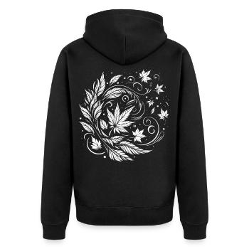 Herbstblätter im Wind Design – Fall Vibes - Unisex Premium Bio Zip Hoodie - Schwarz - Hinten - Nico (187cm)