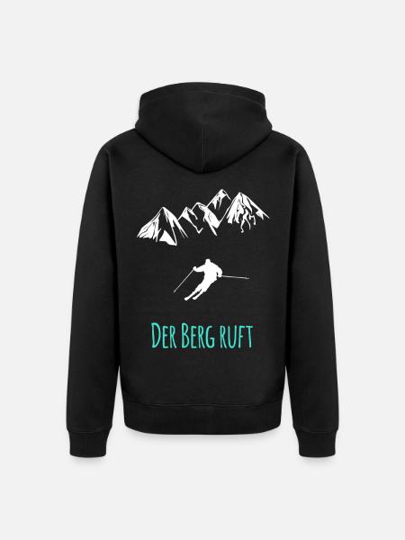 Skifahren - Der Berg ruft - Unisex Premium Bio Zip Hoodie - Schwarz