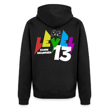 Level 13 Farbiges Gaming Motiv zum 13.Geburtstag - Unisex Premium Bio Zip Hoodie - Schwarz - Hinten - Nico (187cm)