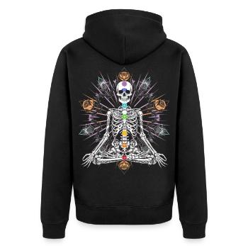 Skelett Chakra Gothic Meditation - Unisex Premium Bio Zip Hoodie - Schwarz - Hinten - Nico (187cm)