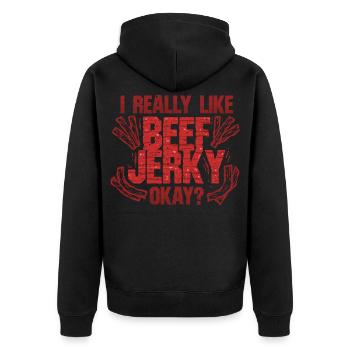 Beef Jerky Dried Meat Biltong Pemmican - Unisex Premium Organic Zip Hoodie - black - Back - Nico (187cm)