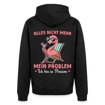 Kollegin Pension Abschied - Flamingo im Liegestuhl - Unisex Premium Bio Zip Hoodie - Schwarz - Hinten - Nico (187cm)